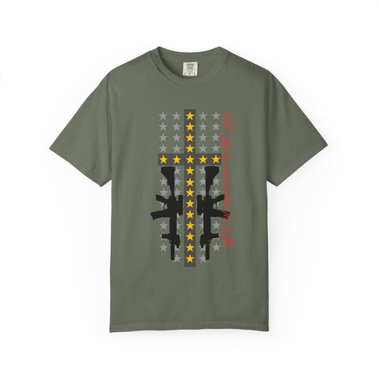 Cross & Guns Graphic Tee, Unisex Fashion Shirt, Casual Wear, Gift for Veterans, Independence Day Apparel, Statement T-shirt