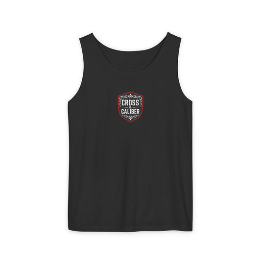 Unisex Garment-Dyed Tank Top - Cross Caliber Graphic Tee for Summer Adventures