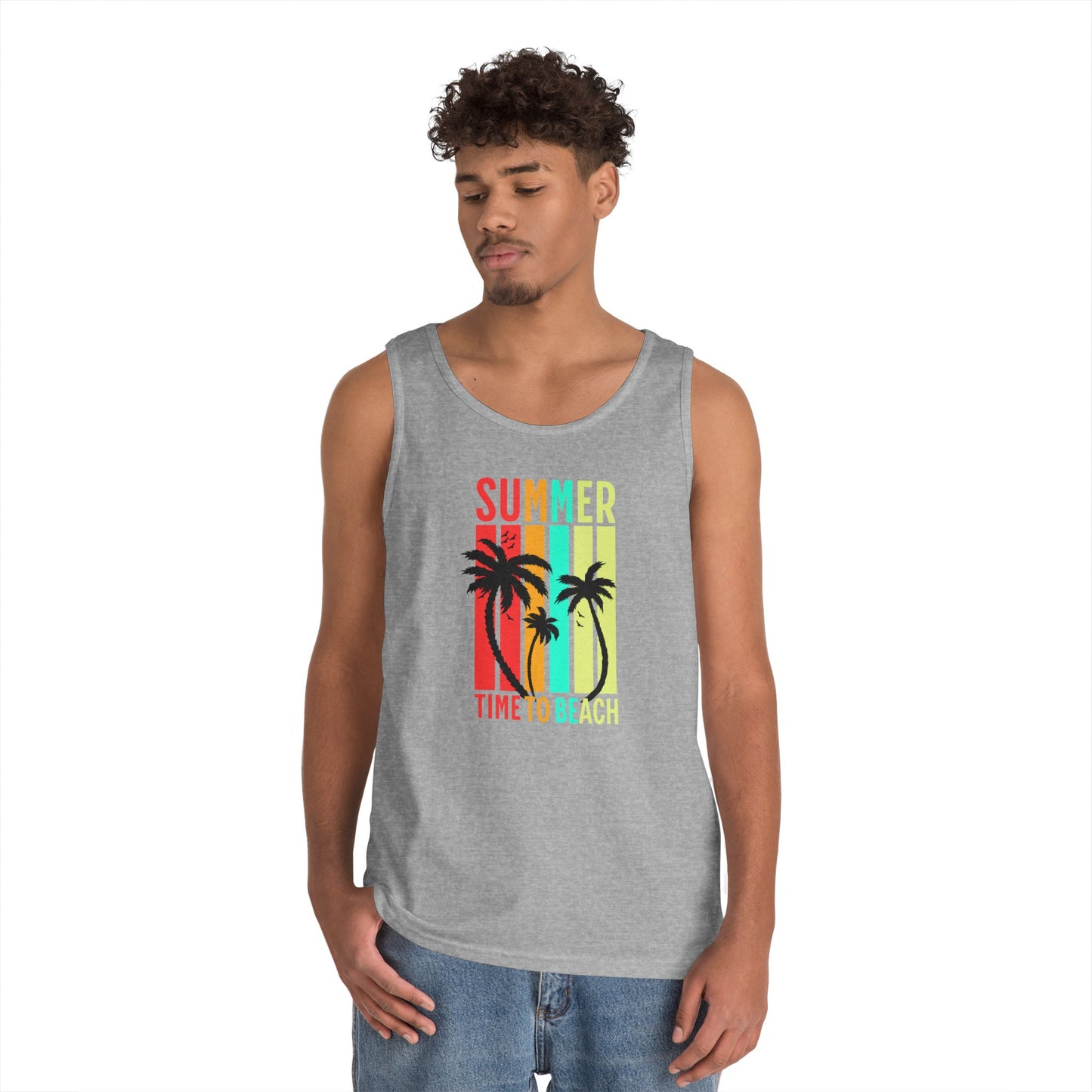 Beach Vibes Unisex Heavy Cotton Tank Top - Summer, Vacation, Pool Party, Tropical Getaway, Gift for Her