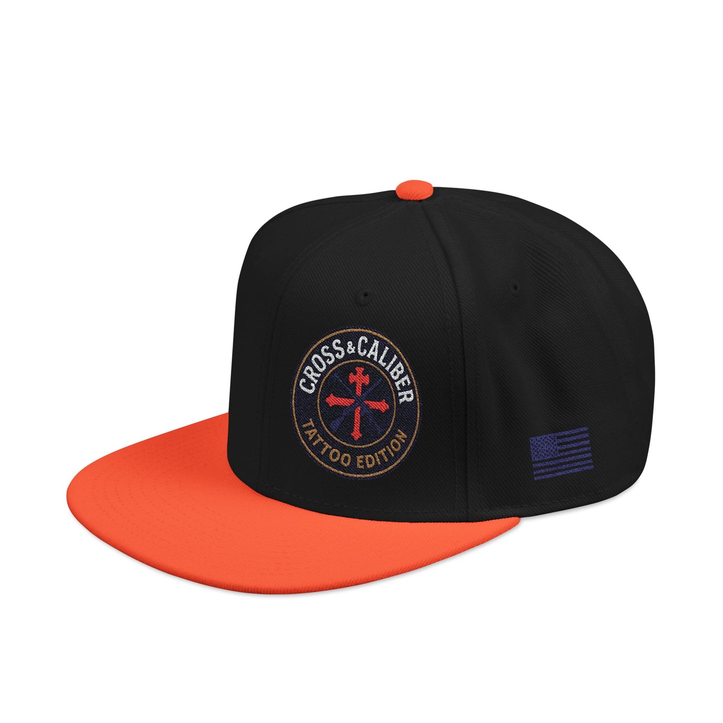 Embroidered Snapback Hat - Cross & Caliber Tattoo Edition