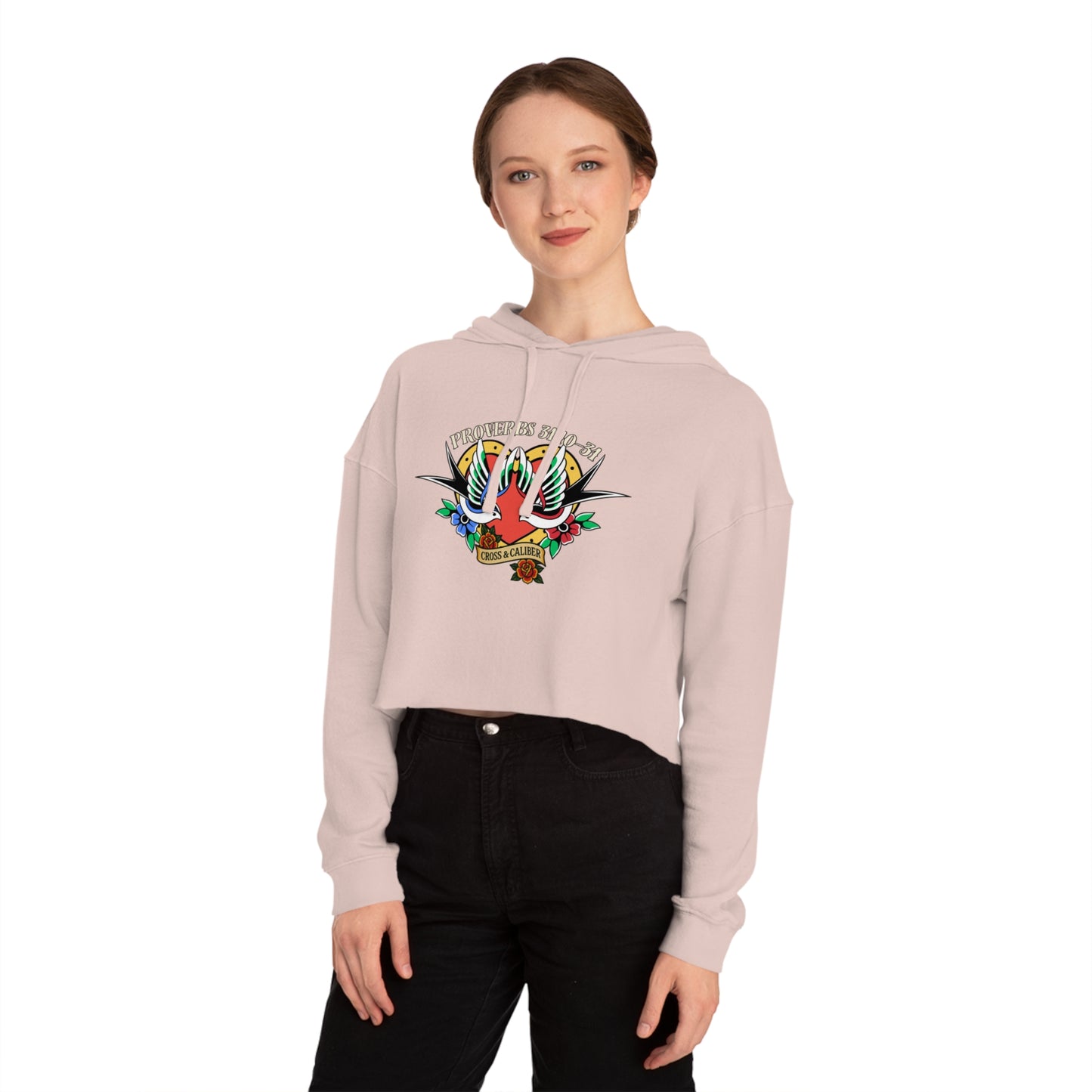 Stylish Women’s Cropped Hooded Sweatshirt with Colorful Tattoo Design - Perfect for Casual Wear & Gifts