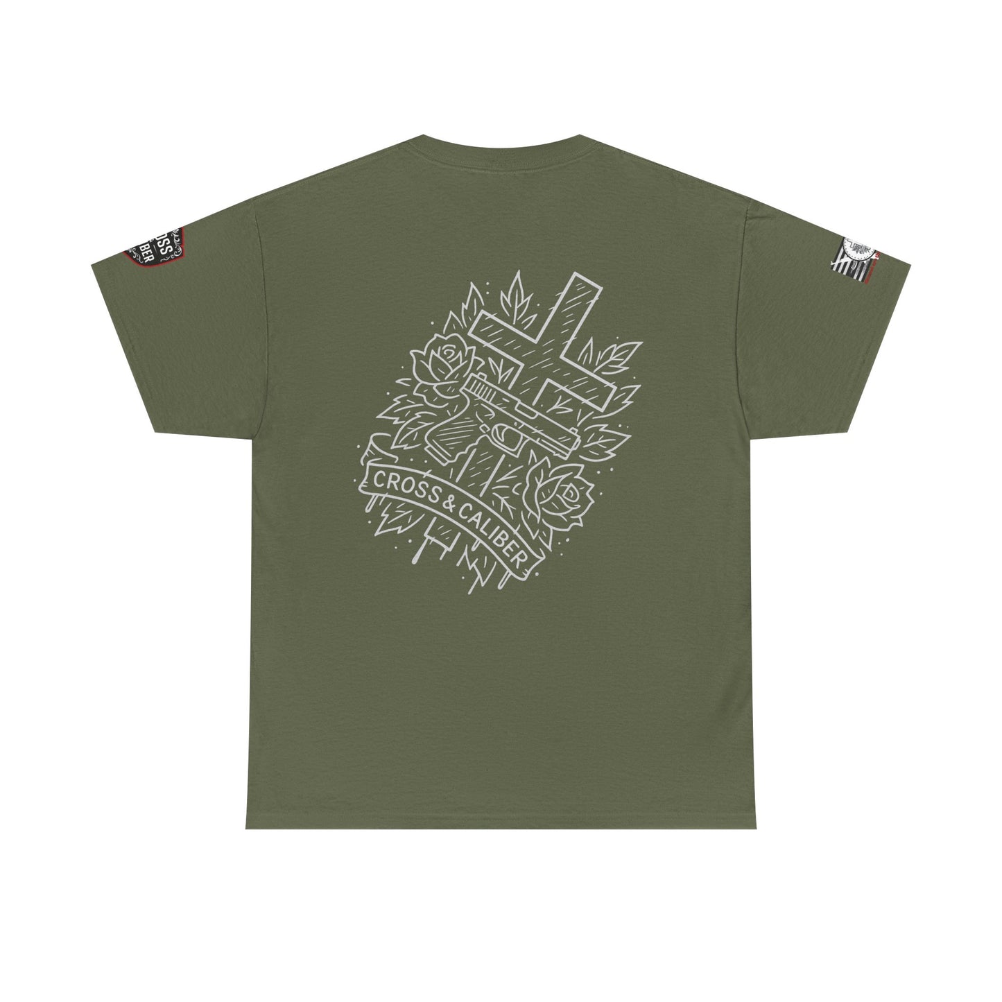 Bold Graphic Unisex Tee with Cross & Caliber Design, Casual Streetwear, Gift for Him or Her, Vintage Inspired T-Shirt,