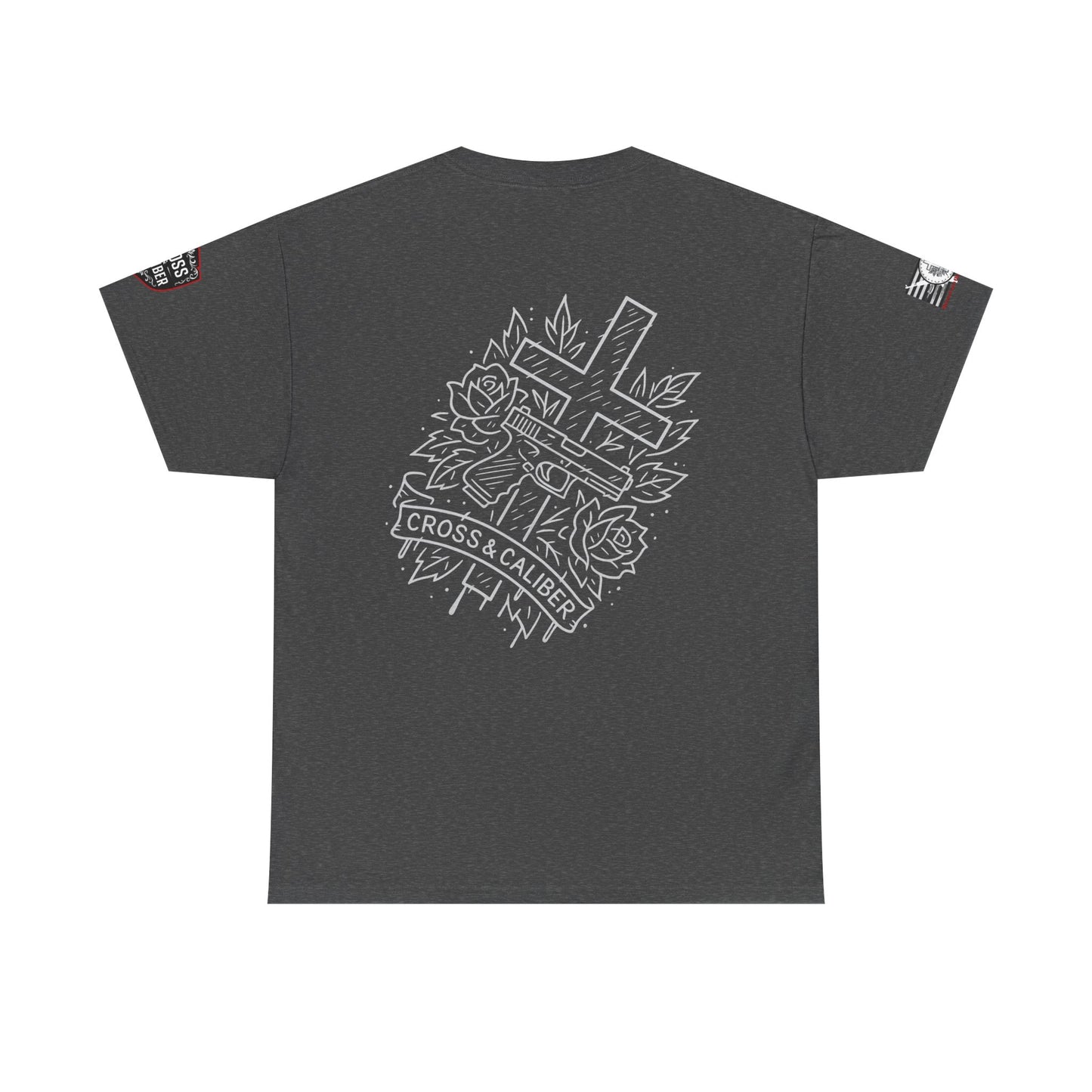 Bold Graphic Unisex Tee with Cross & Caliber Design, Casual Streetwear, Gift for Him or Her, Vintage Inspired T-Shirt,
