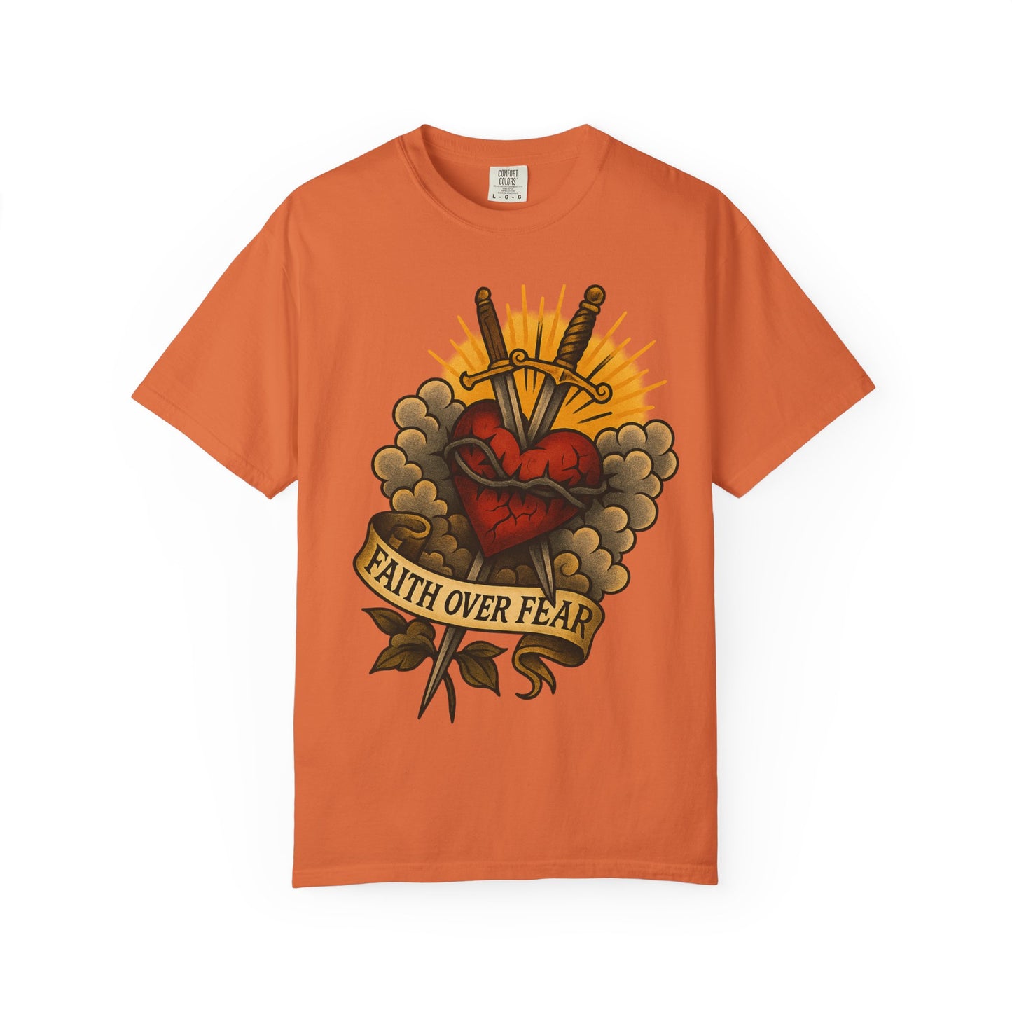 Faith Over Fear Unisex Garment-Dyed T-Shirt - Edgy Heart Design