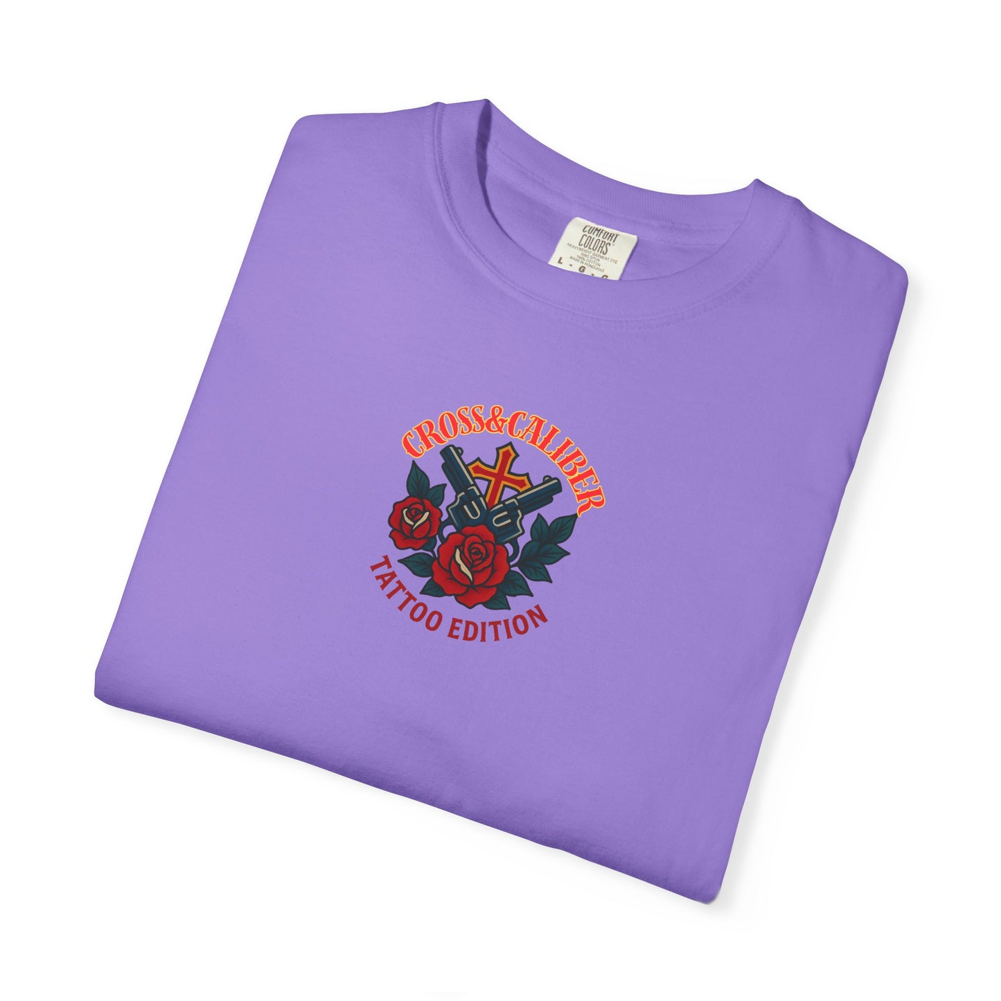 Unisex Tattoo Edition T-Shirt with Cross and Roses - Garment-Dyed for a Vintage Vibe