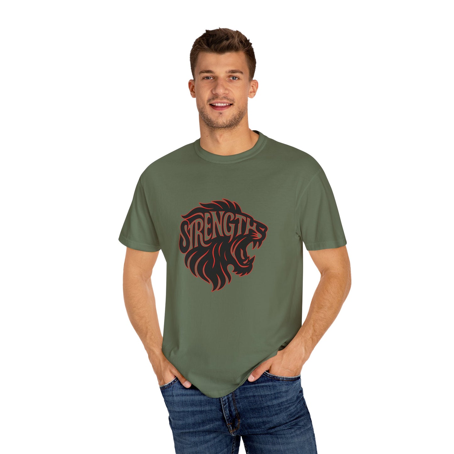 Bold Strength Unisex Garment-Dyed T-shirt, Motivational Shirt, Gift for Him or Her, Fitness Apparel, Minimalist Lion Design