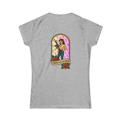 Vintage-Inspired Women&#39;s Softstyle Tee with Front Patch and Back Design