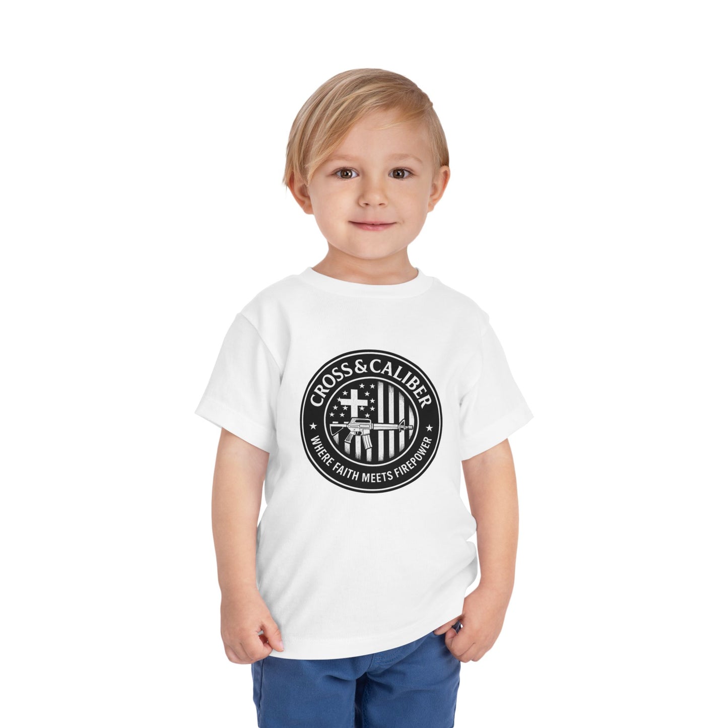 Boys' Faith & Flag Tee - Toddler Short Sleeve Shirt, Kids' Christian Apparel, Patriotic T-Shirt, Gift for Toddlers, Faith-Inspired Clothing