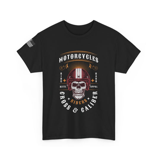Motorcycle Skull Tee, Unisex Heavy Cotton Tee, Biker Apparel, Halloween Costume, Gift for Riders, Motorcycle Enthusiasts, Casual Wear