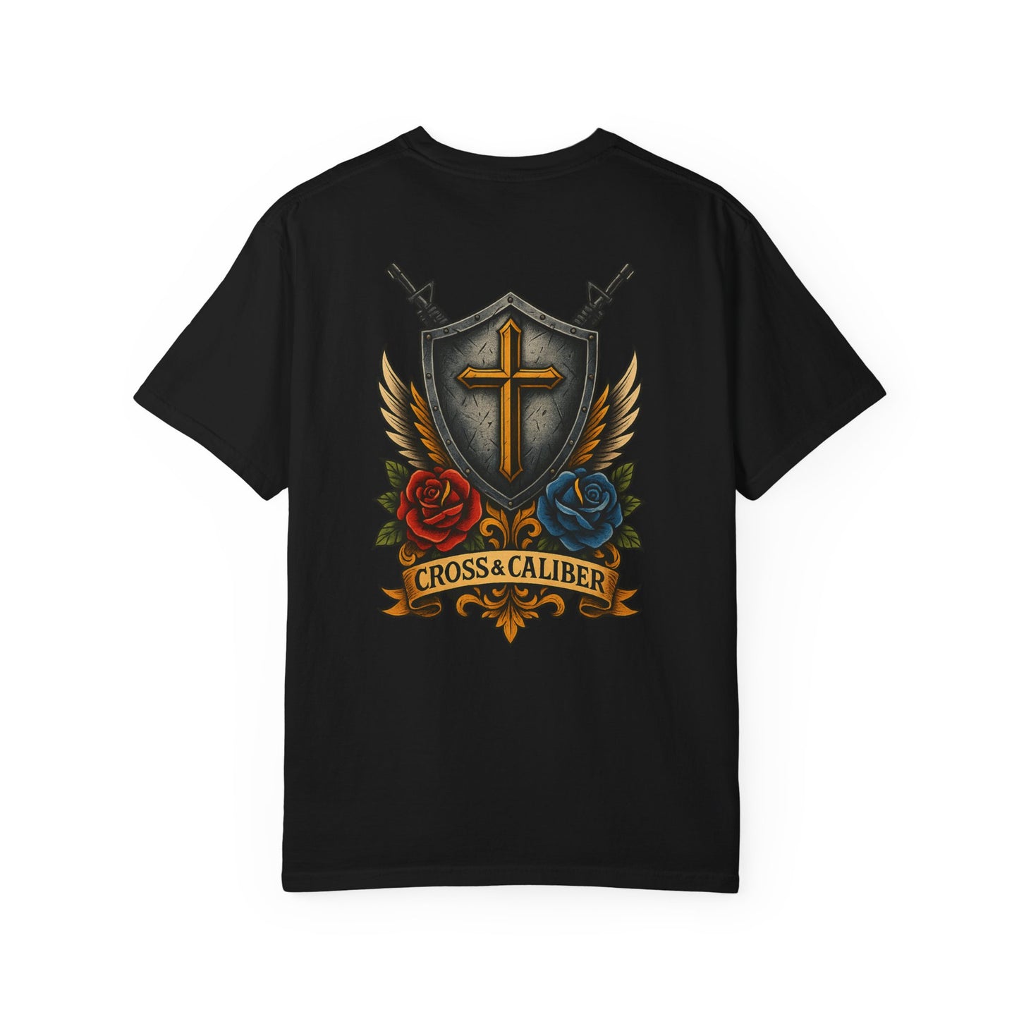 Unisex Tattoo Edition T-Shirt with Cross and Roses - Garment-Dyed for a Vintage Vibe