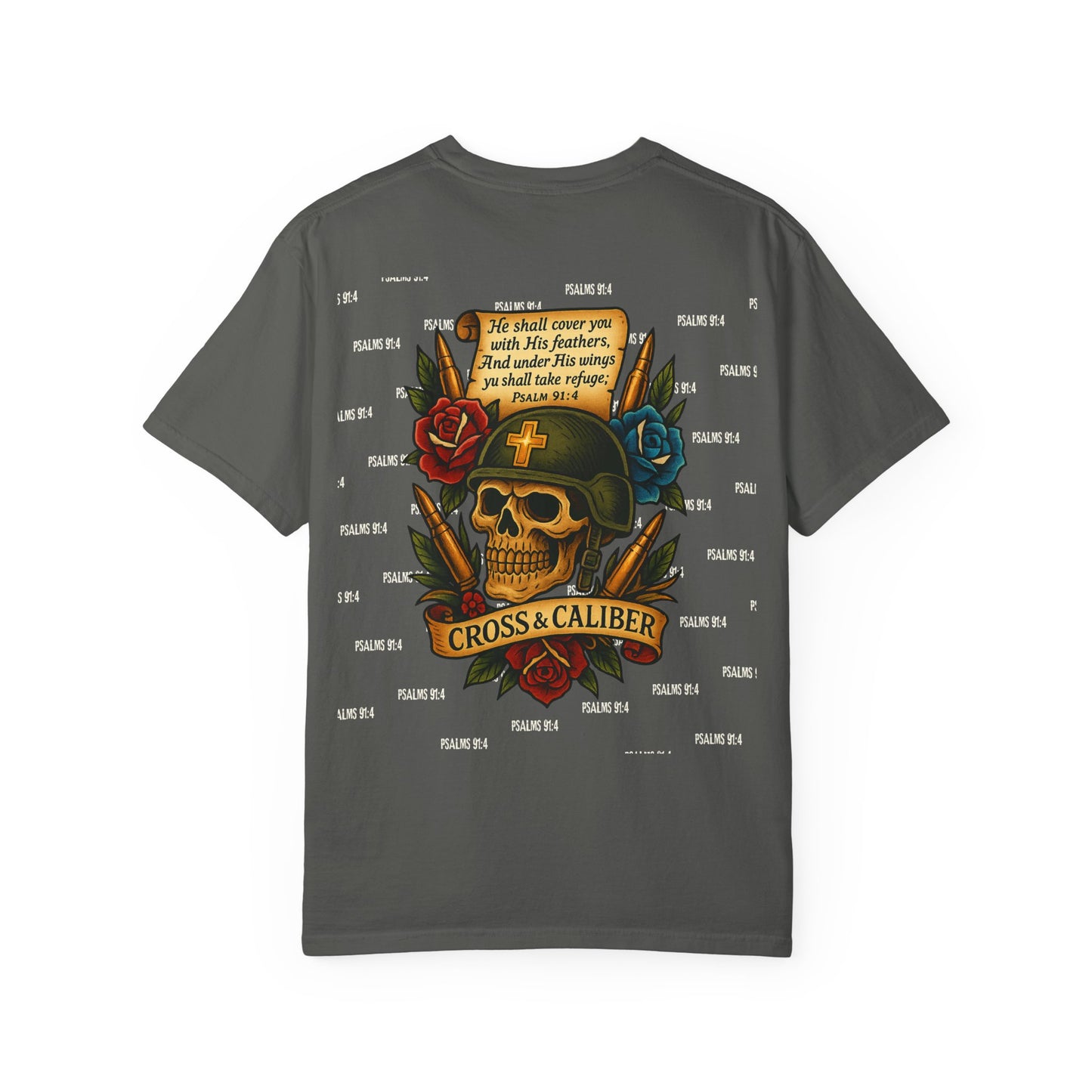 Unisex Garment-Dyed T-shirt with Skull & Roses Design - Perfect for Tattoo Lovers