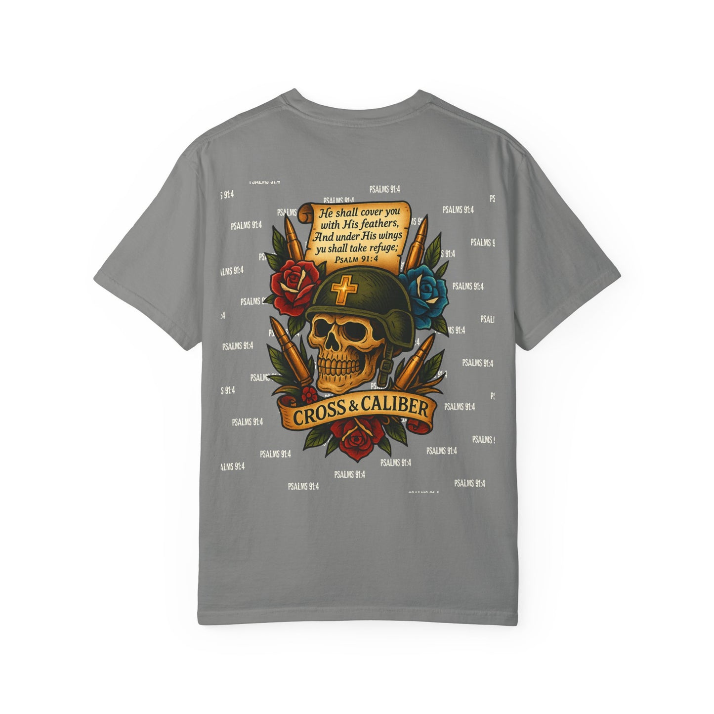 Unisex Garment-Dyed T-shirt with Skull & Roses Design - Perfect for Tattoo Lovers