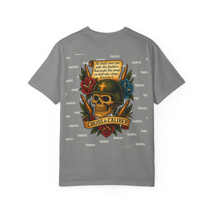 Unisex Garment-Dyed T-shirt with Skull & Roses Design - Perfect for Tattoo Lovers