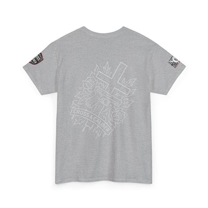 Bold Graphic Unisex Tee with Cross & Caliber Design, Casual Streetwear, Gift for Him or Her, Vintage Inspired T-Shirt,