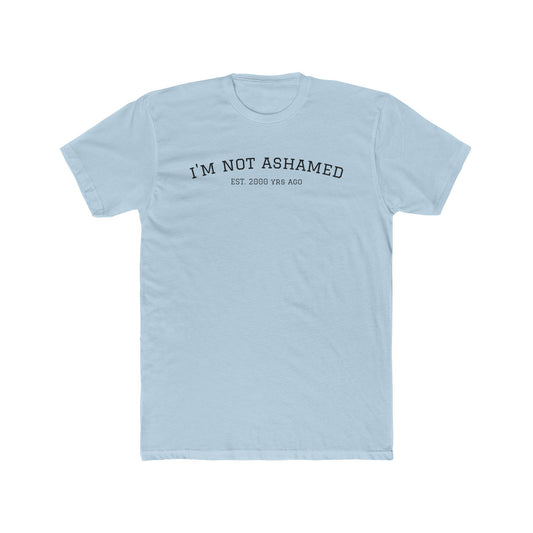 Unisex Cotton Crew Tee - "I'm Not Ashamed" with American Flag Design