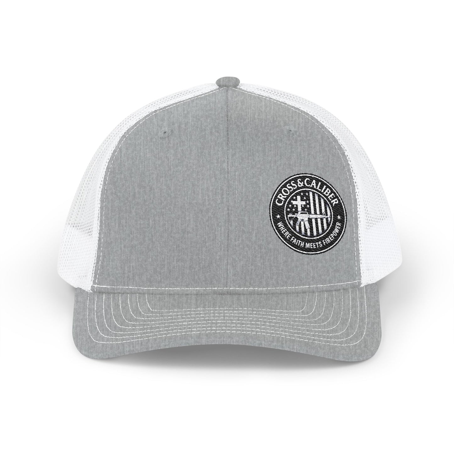 Embroidered Snapback Trucker Cap - Cross & Caliber Design for Faith Enthusiasts