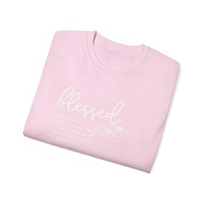 Blessed Floral Tee – "Blessed" Psalm 1:1 Scripture Shirt