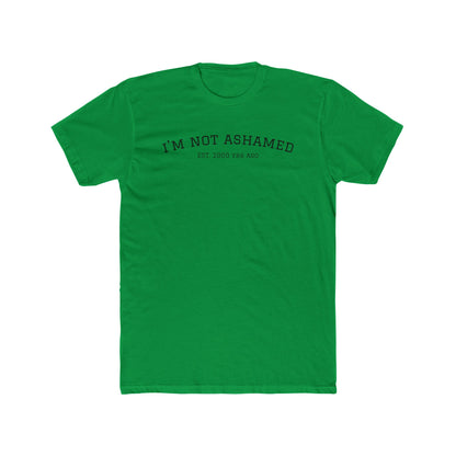 Unisex Cotton Crew Tee - "I'm Not Ashamed" with American Flag Design