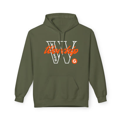 Worship V Graphic Hoodie - Orange Script Church Apparel