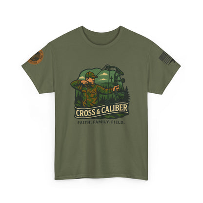 Faith Family Field Unisex Heavy Cotton Tee, Hunting Shirt, Outdoor Lover Gift, Men's Tee, Casual Wear, Patriotic Apparel, Adventure Outfit