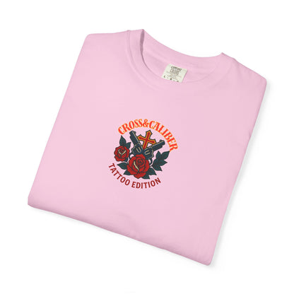 Unisex Tattoo Edition T-Shirt with Cross and Roses - Garment-Dyed for a Vintage Vibe