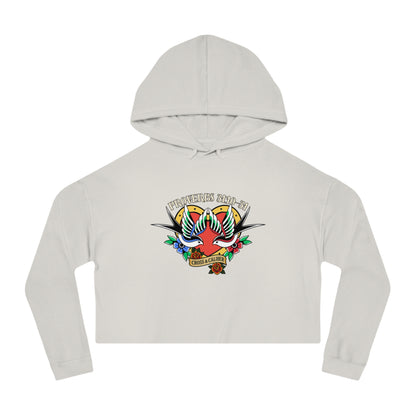 Stylish Women’s Cropped Hooded Sweatshirt with Colorful Tattoo Design - Perfect for Casual Wear & Gifts