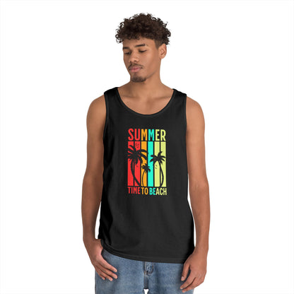 Beach Vibes Unisex Heavy Cotton Tank Top - Summer, Vacation, Pool Party, Tropical Getaway, Gift for Her