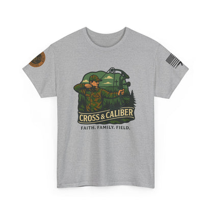 Faith Family Field Unisex Heavy Cotton Tee, Hunting Shirt, Outdoor Lover Gift, Men's Tee, Casual Wear, Patriotic Apparel, Adventure Outfit