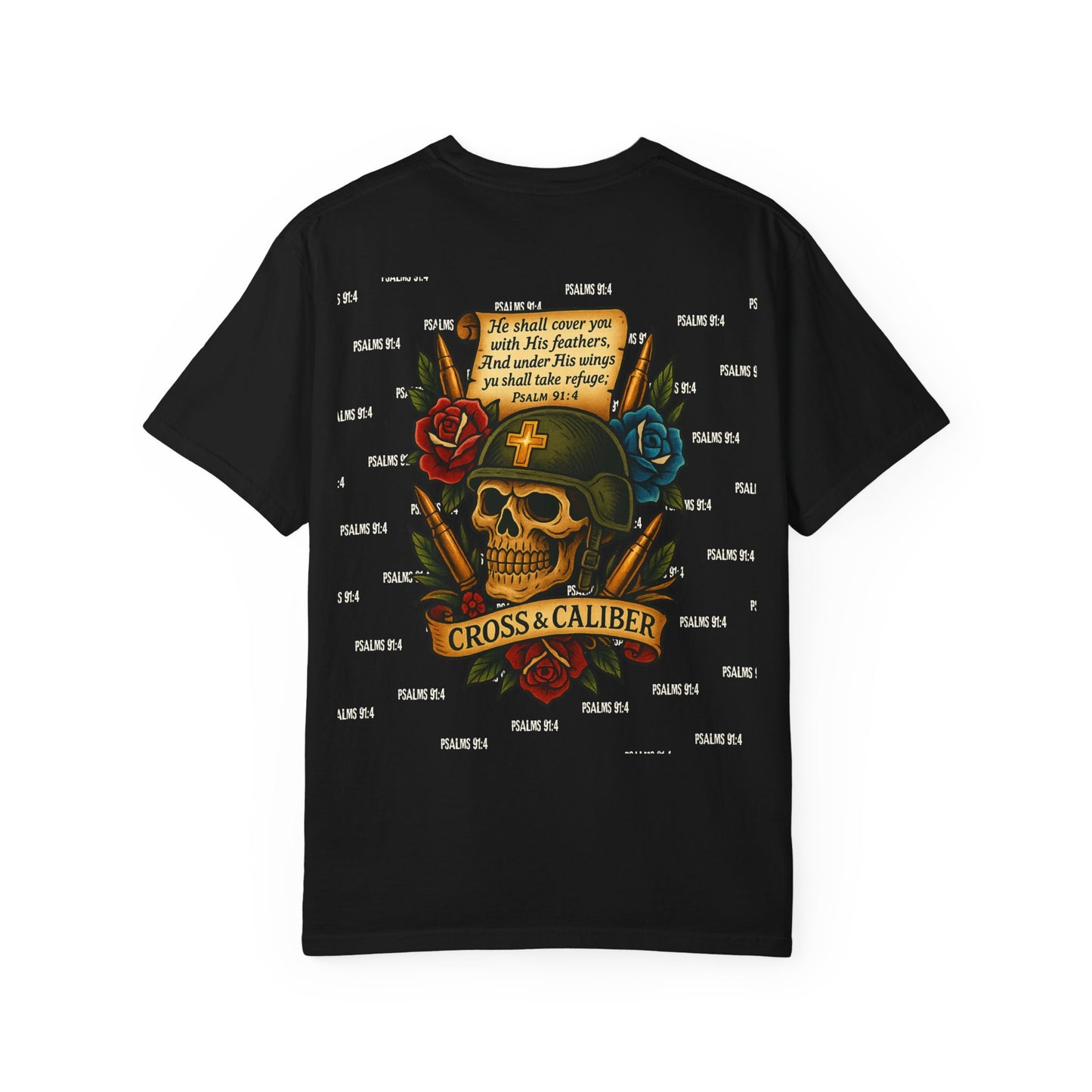 Unisex Garment-Dyed T-shirt with Skull & Roses Design - Perfect for Tattoo Lovers