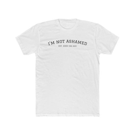 Unisex Cotton Crew Tee - "I'm Not Ashamed" with American Flag Design