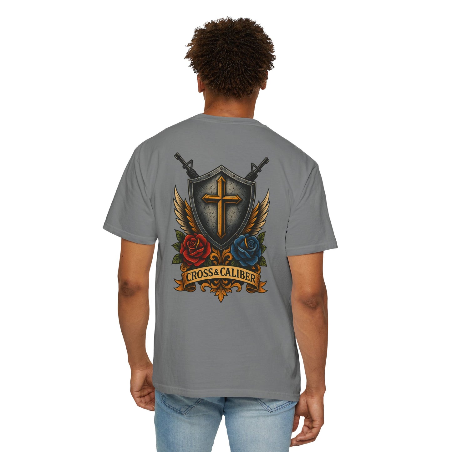 Unisex Tattoo Edition T-Shirt with Cross and Roses - Garment-Dyed for a Vintage Vibe