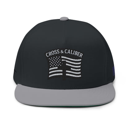 Embroidered Flat Bill Cap with American Flag Design