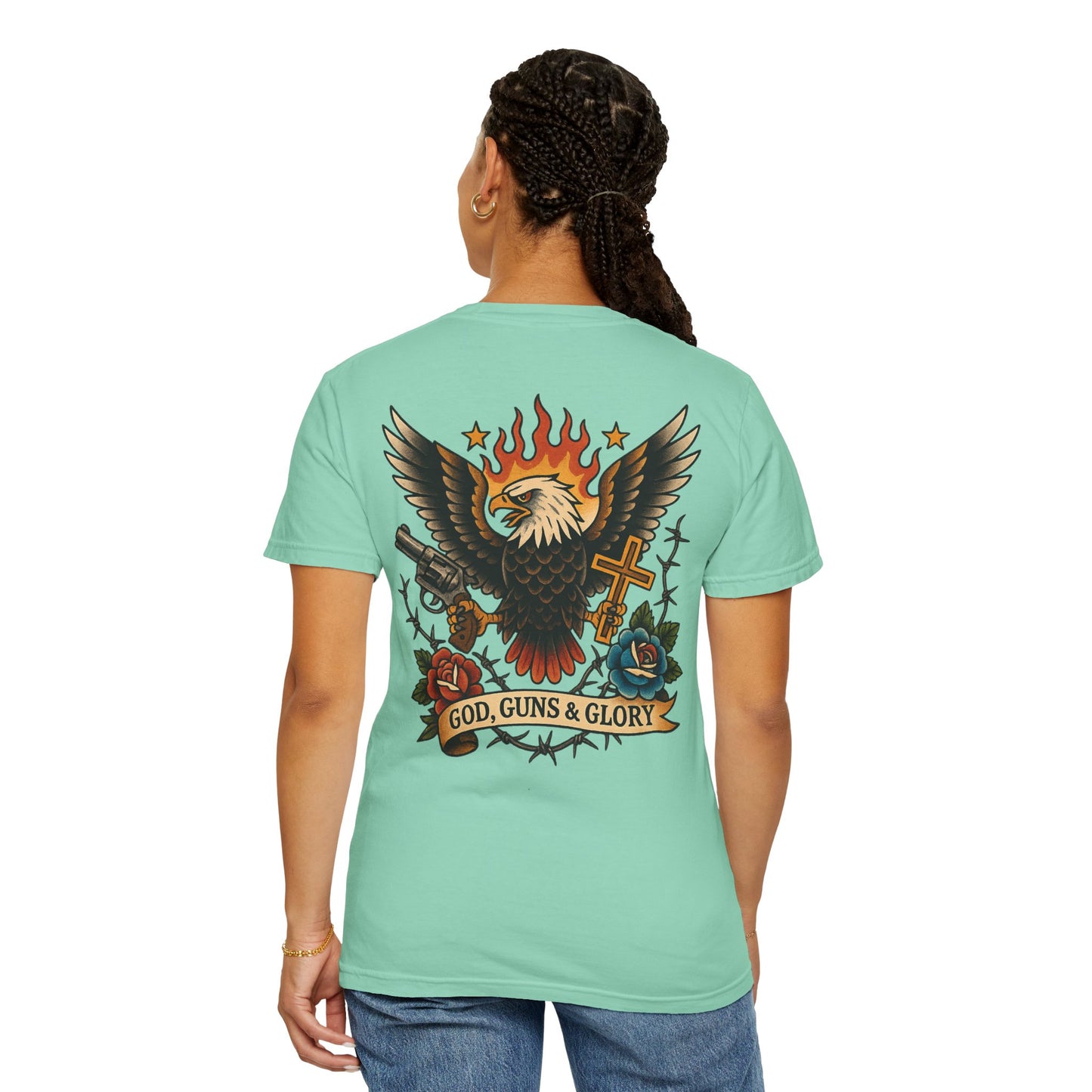 God, Guns & Glory Unisex Garment-Dyed T-Shirt – Vintage Patriotic Style