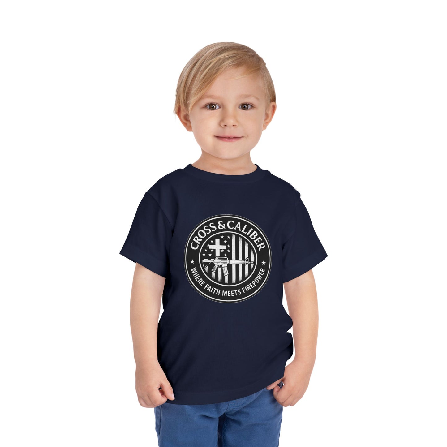 Boys' Faith & Flag Tee - Toddler Short Sleeve Shirt, Kids' Christian Apparel, Patriotic T-Shirt, Gift for Toddlers, Faith-Inspired Clothing