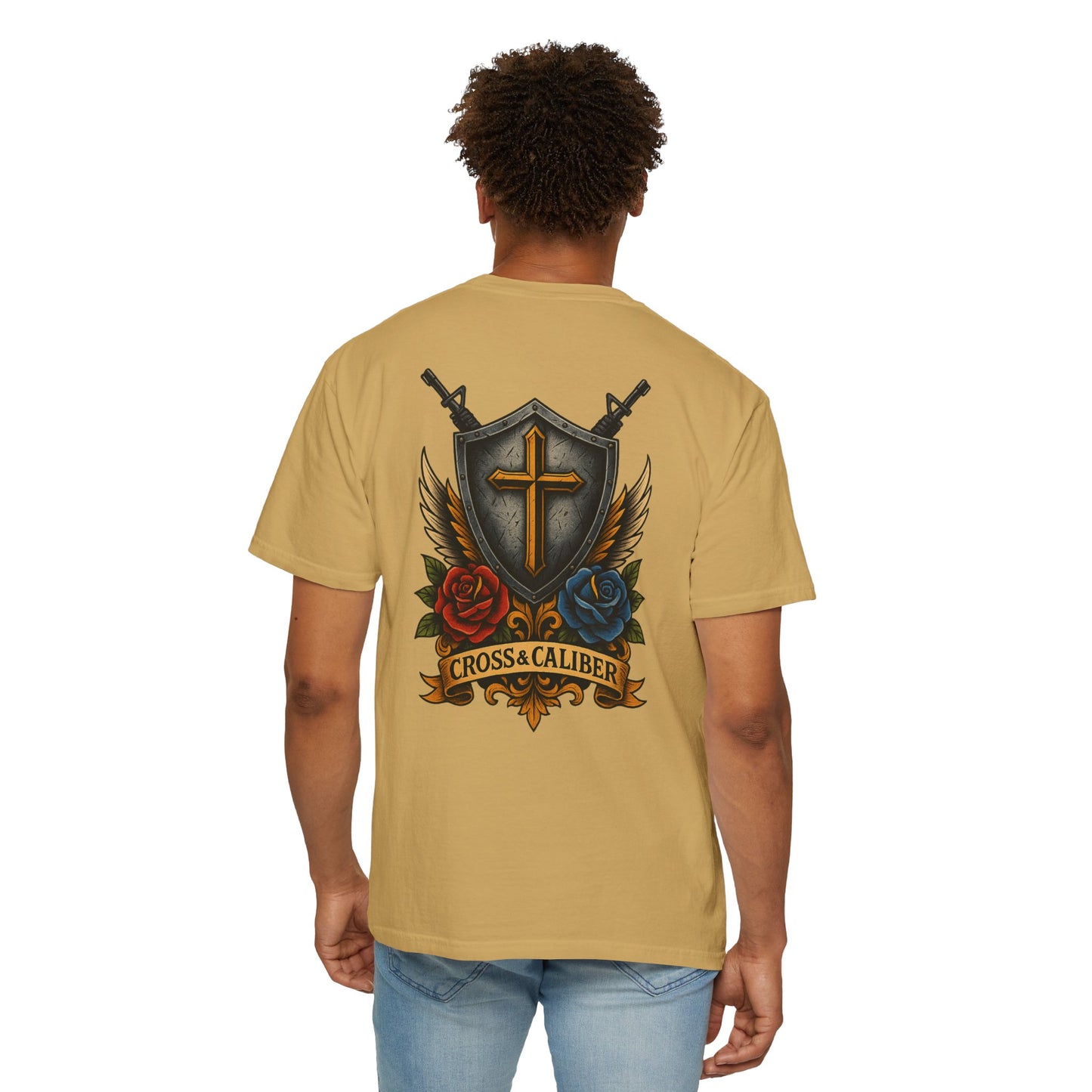 Unisex Tattoo Edition T-Shirt with Cross and Roses - Garment-Dyed for a Vintage Vibe