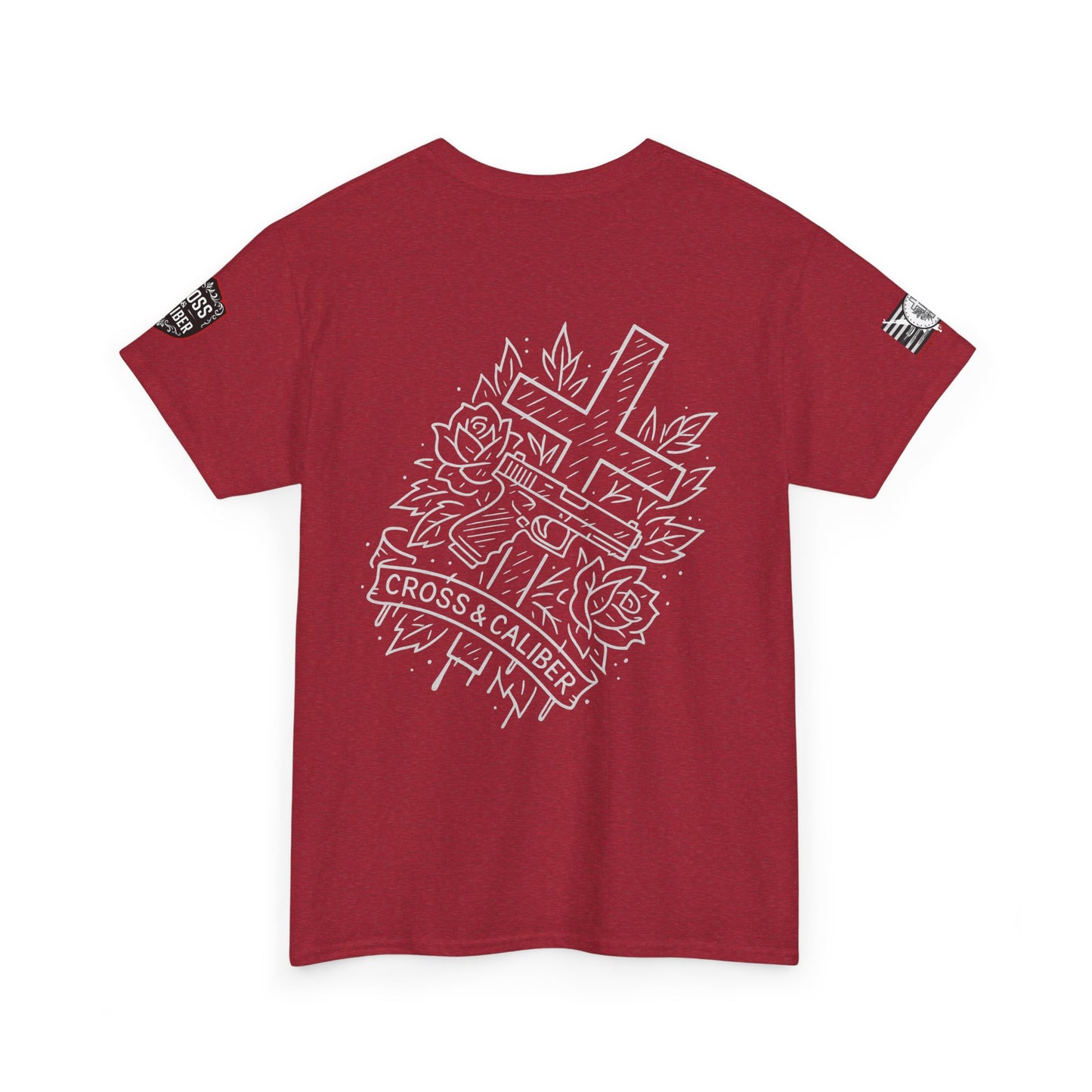 Bold Graphic Unisex Tee with Cross & Caliber Design, Casual Streetwear, Gift for Him or Her, Vintage Inspired T-Shirt,