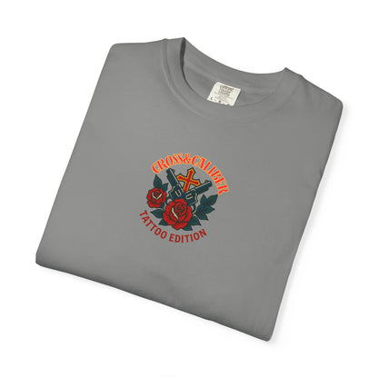 Unisex Garment-Dyed T-shirt with Skull & Roses Design - Perfect for Tattoo Lovers