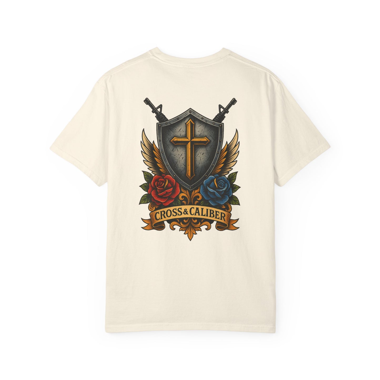 Unisex Tattoo Edition T-Shirt with Cross and Roses - Garment-Dyed for a Vintage Vibe