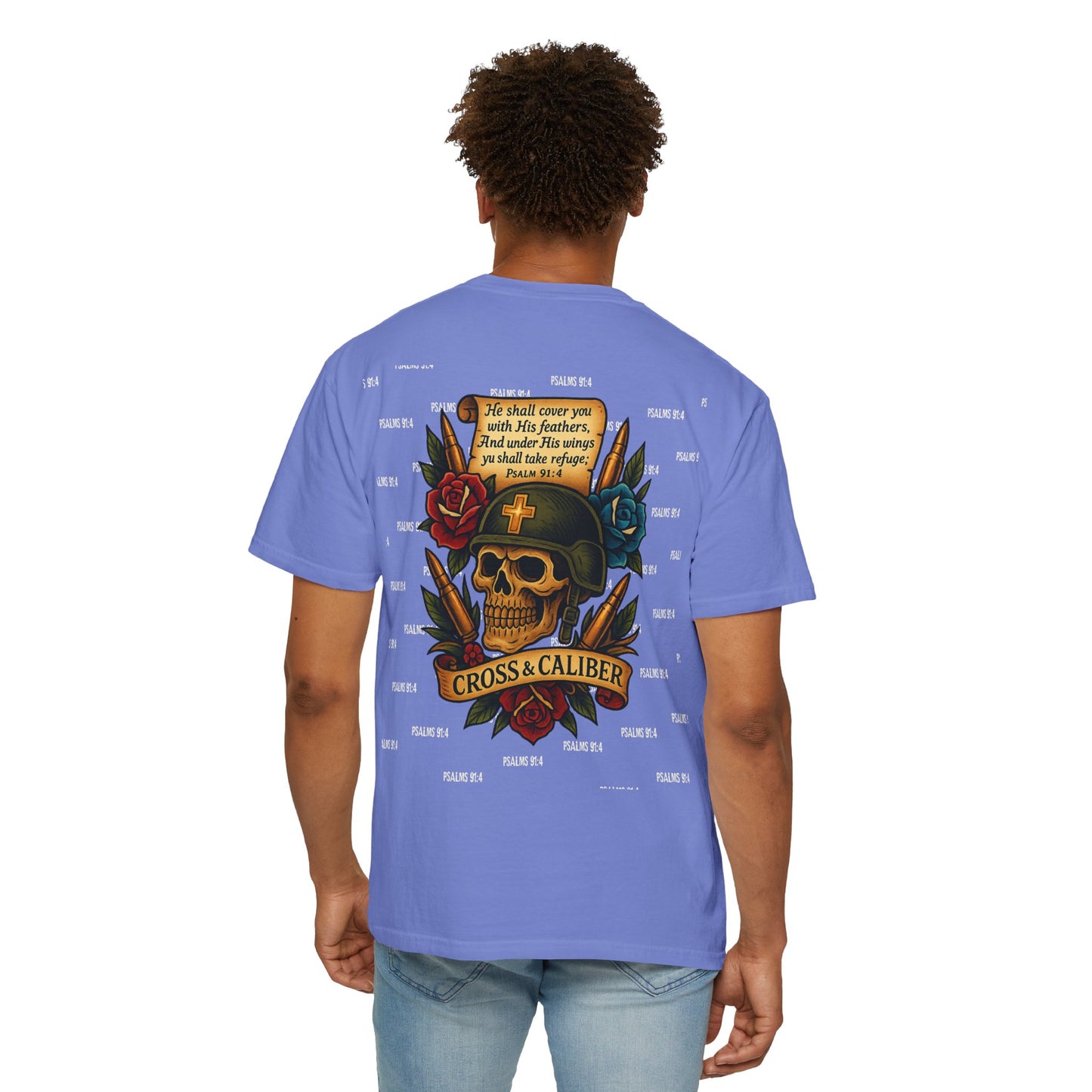 Unisex Garment-Dyed T-shirt with Skull & Roses Design - Perfect for Tattoo Lovers