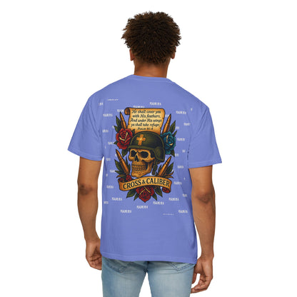 Unisex Garment-Dyed T-shirt with Skull & Roses Design - Perfect for Tattoo Lovers