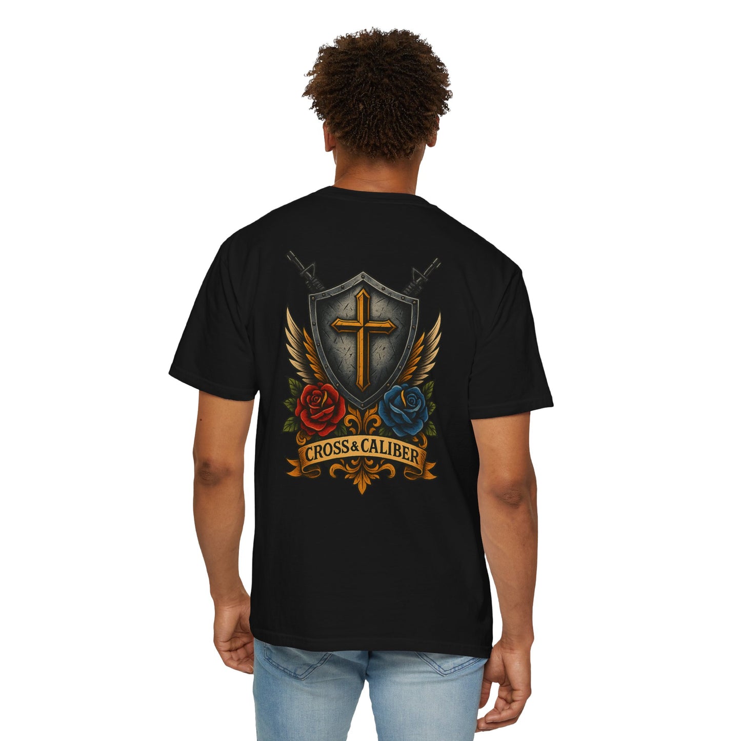 Unisex Tattoo Edition T-Shirt with Cross and Roses - Garment-Dyed for a Vintage Vibe