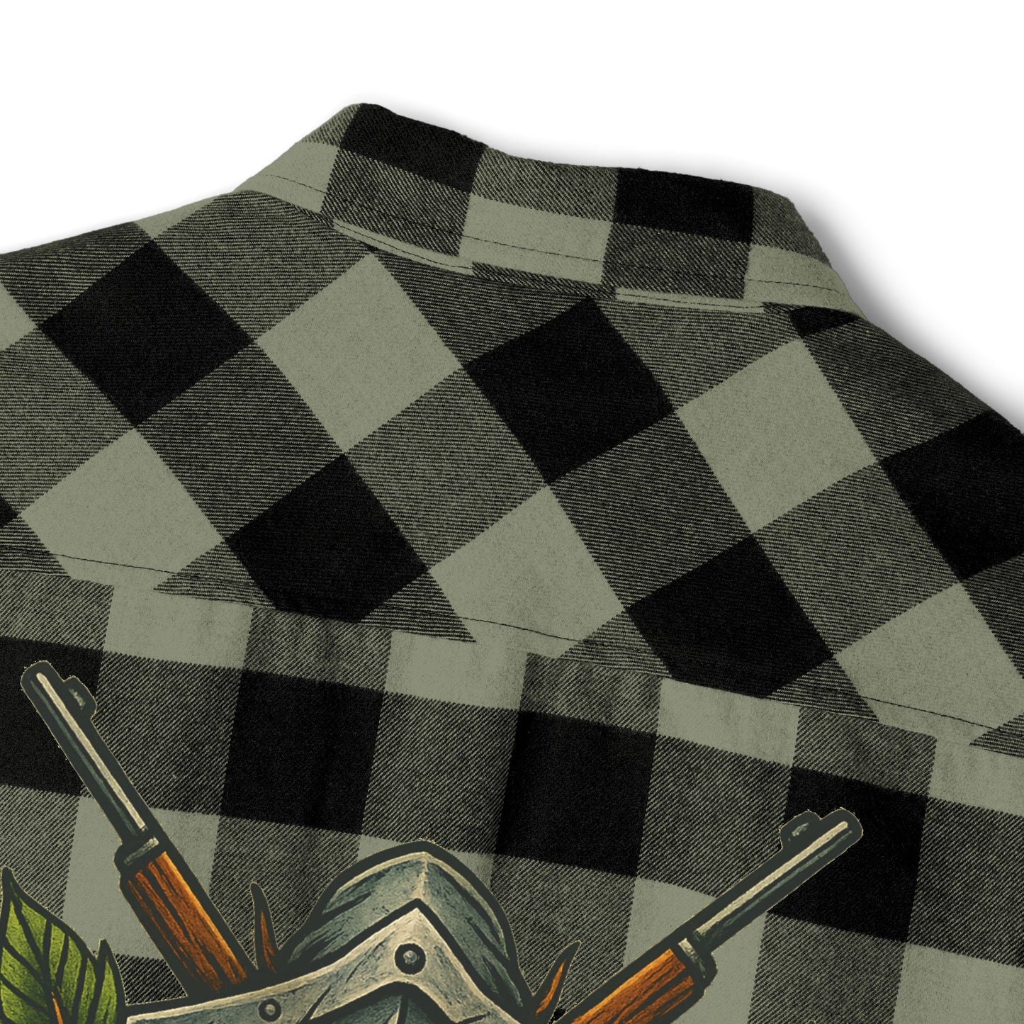 Unisex Flannel Shirt with Cross & Caliber Design - Casual Comfort for Adventurers