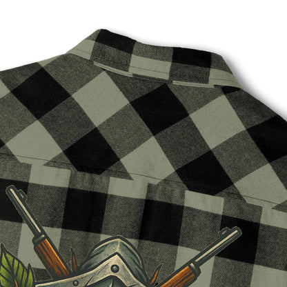 Unisex Flannel Shirt with Cross & Caliber Design - Casual Comfort for Adventurers