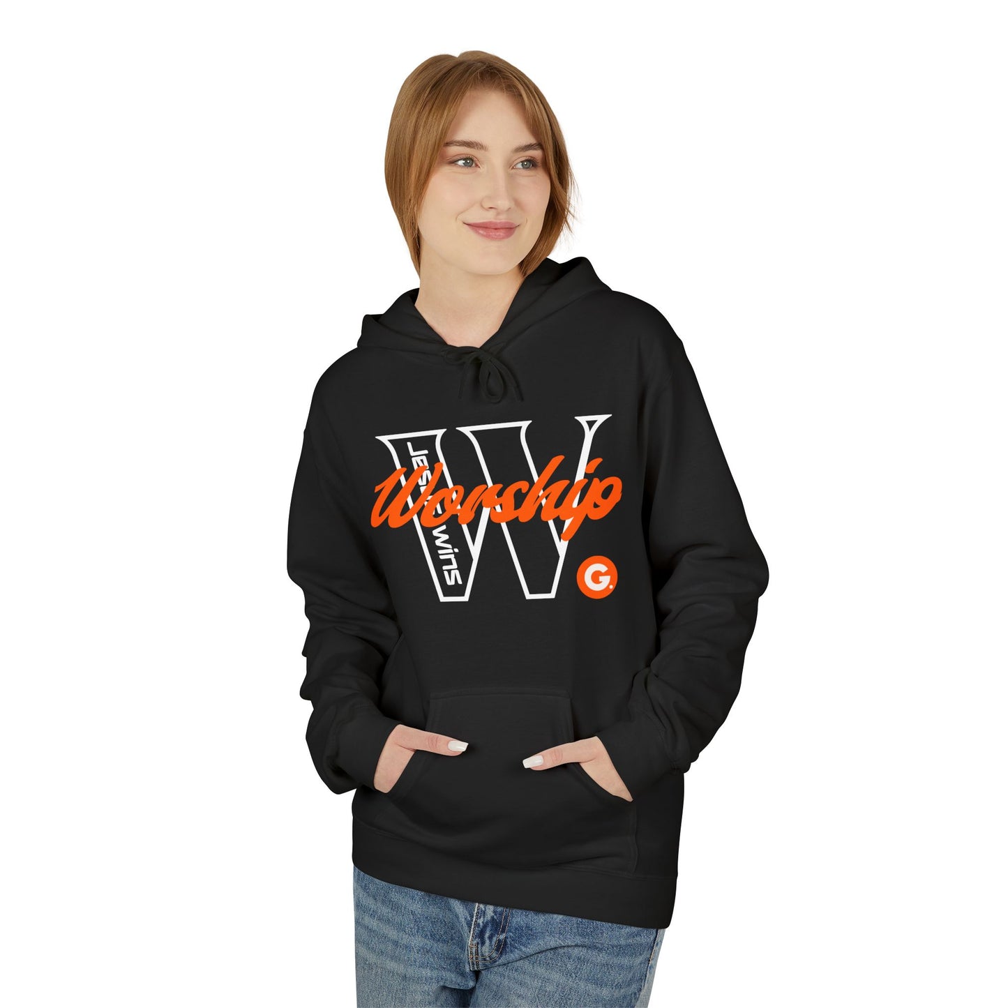 Worship V Graphic Hoodie - Orange Script Church Apparel