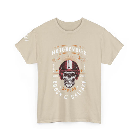 Motorcycle Skull Tee, Unisex Heavy Cotton Tee, Biker Apparel, Halloween Costume, Gift for Riders, Motorcycle Enthusiasts, Casual Wear