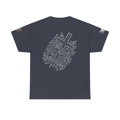 Bold Graphic Unisex Tee with Cross & Caliber Design, Casual Streetwear, Gift for Him or Her, Vintage Inspired T-Shirt,