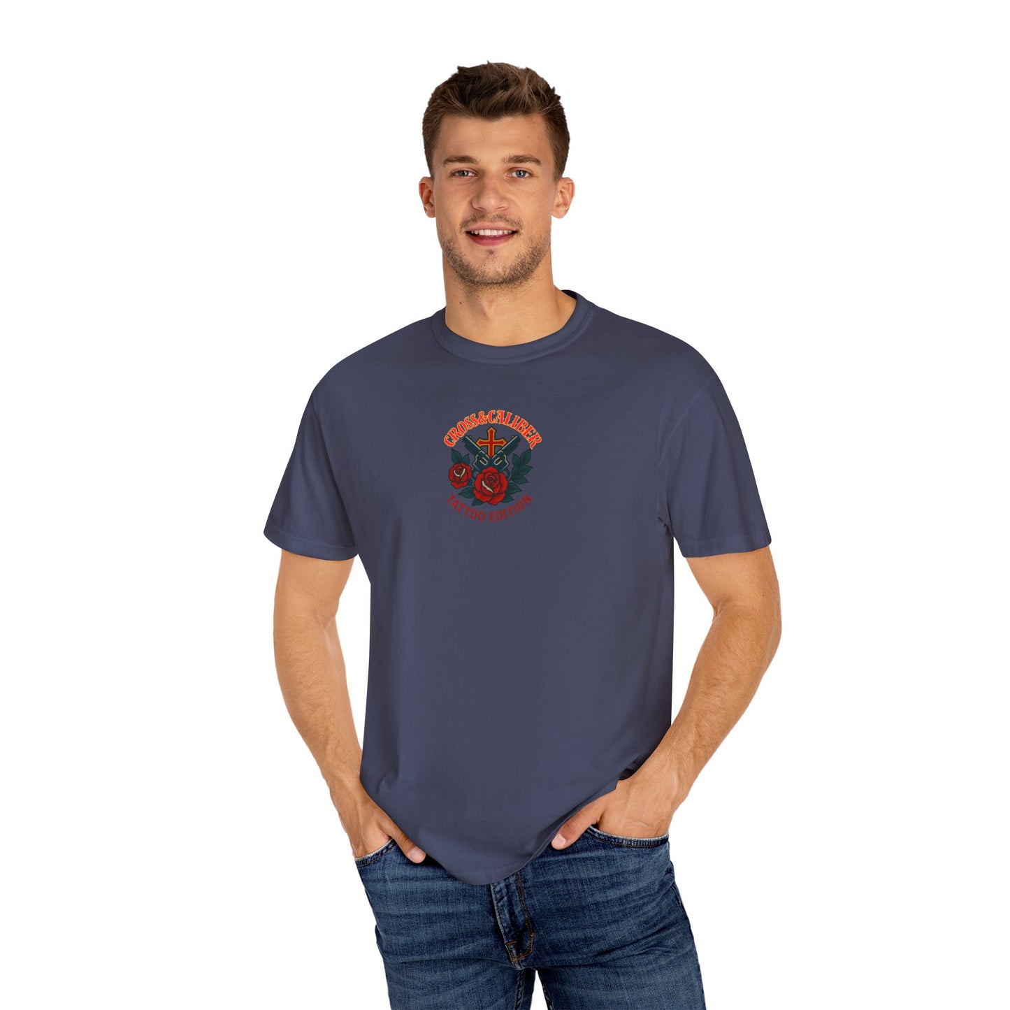 Unisex Garment-Dyed T-shirt with Skull & Roses Design - Perfect for Tattoo Lovers