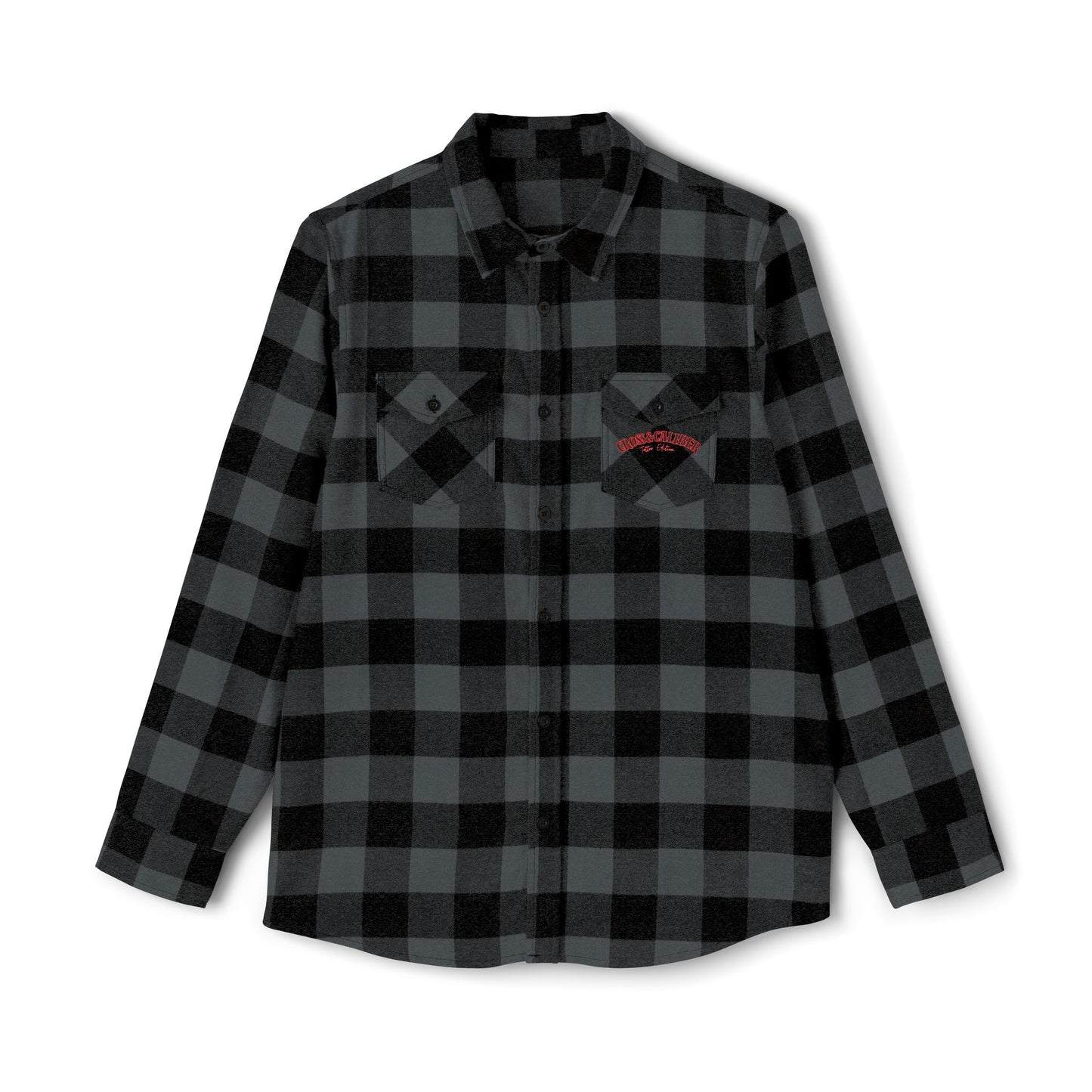 Unisex Flannel Shirt with Cross & Caliber Design - Casual Comfort for Adventurers