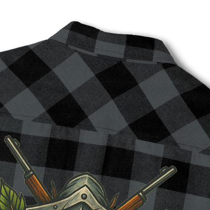 Unisex Flannel Shirt with Cross & Caliber Design - Casual Comfort for Adventurers