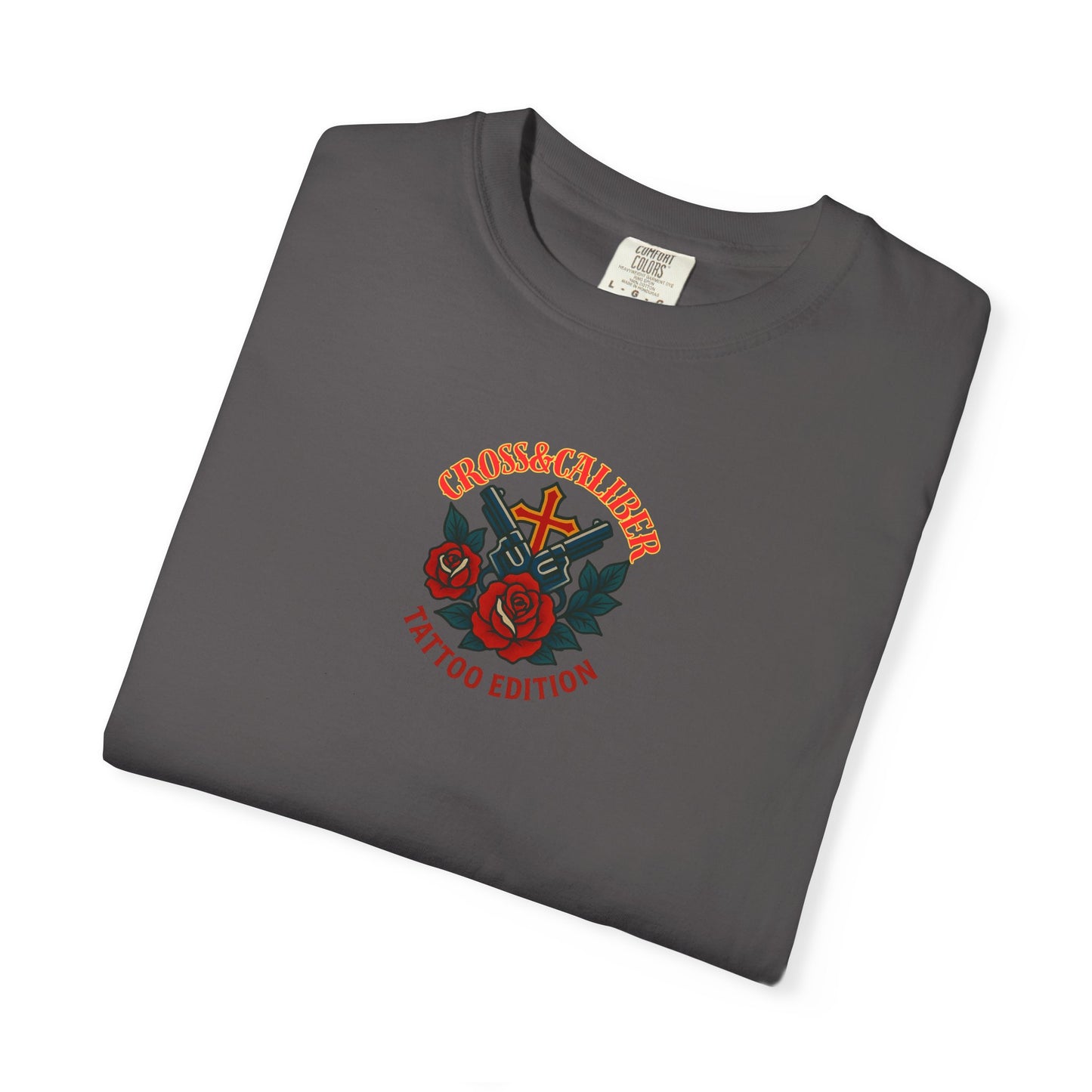 Unisex Tattoo Edition T-Shirt with Cross and Roses - Garment-Dyed for a Vintage Vibe